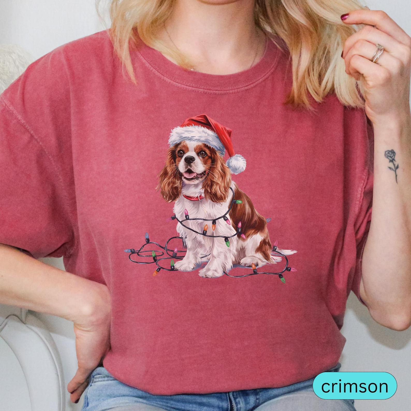 OUSIO Christmas Dog Earrings - Cute Cavalier King Charles Spaniel With Santa Hat & Scarf Acrylic Dangle Earrings For Women - View #4