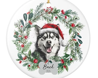 Personalized Siberian Husky Christmas Ornament, Custom Husky Dog Name Holiday Keepsake