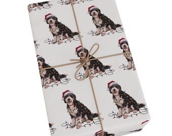 Labradoodle Christmas Wrapping Paper, Dog Gift Wrap with Santa Hat and Holiday Lights