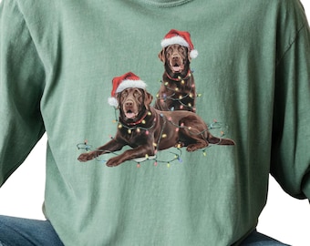 Chocolate Lab Christmas Lights-shirt met lange mouwen, cadeau hondenliefhebber
