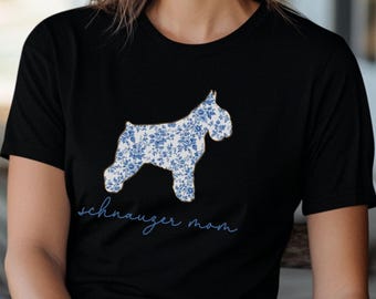 Gift for Schnauzer Mom, Floral Schnauzer Mom Shirt, Chinoiserie Dog Silhouette Tee