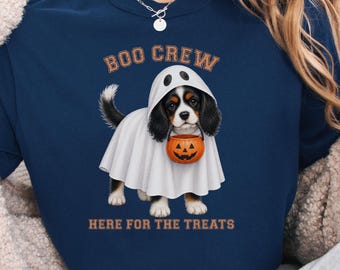 Tricolor Cavalier Boo Crew Halloween Shirt, Here for the Treats Dog Mom Tee