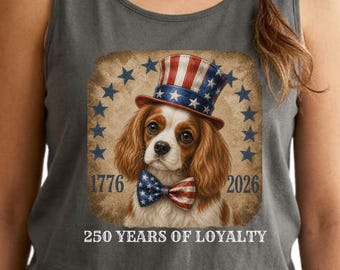 Blenheim Cavalier Patriotic Tank Top, 250 Years of Loyalty Dog Lover Summer Americana Shirt