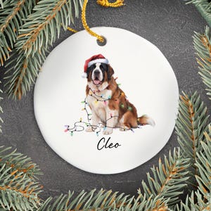 Saint Bernard Ornament, Personalized Dog Lover Gift, Custom Pet Holiday Keepsake, Christmas Tree Decoration, Ceramic Ornament