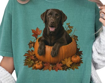 Chocolate Lab Pumpkin Shirt Fall Dog Lover Autumn Labrador Comfort Colors Graphic Tee Gift