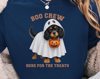 Black & Tan Cavalier Boo Crew Halloween Shirt, Here for the Treats Dog Mom Tee
