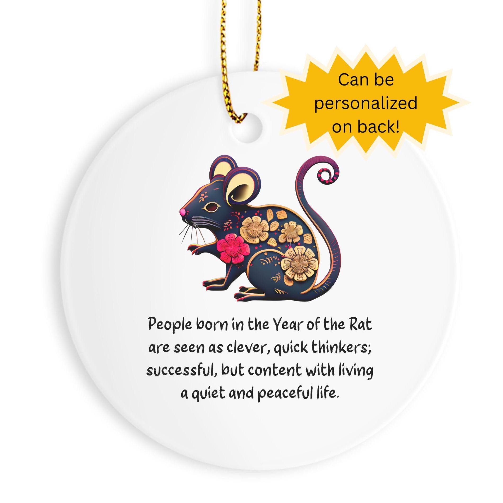 NWT VINTAGE CHINESE ZODIAC SIGN COMB RAT MOUSE Chinese Zodiac Rat Ornament, Year of the Rat Horoscope Gift  main image 4