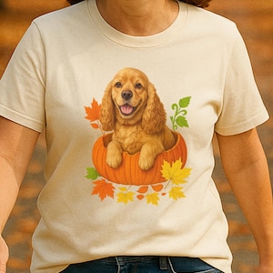 Cocker Spaniel in Pumpkin Fall Shirt, Cute Autumn Dog Tee for Cocker Lovers