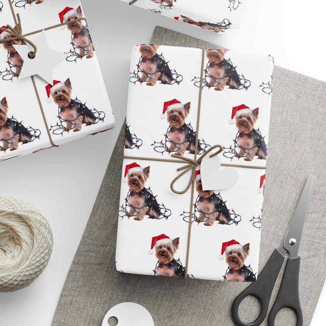 Yorkie Wrapping Paper Yorkshire Terrier Christmas Wrapping Paper, Dog Gift Wrap With Santa ...