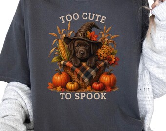 Chocolate Lab Halloween Shirt, Too Cute To Spook Fall Dog Lover Tee