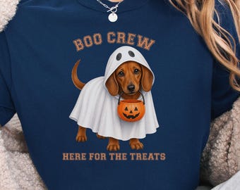 Red Dachshund Boo Crew Halloween Shirt, Here for the Treats Dog Mom Tee