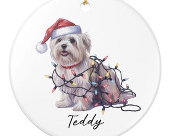 Personalized Maltese Christmas Ornament, Custom Dog Keepsake, Holiday Decor, Ceramic Tree Decoration