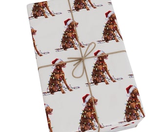 Vizsla Christmas Wrapping Paper, Dog Gift Wrap with Santa Hat and Holiday Lights