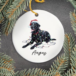 Personalized Christmas Black Labrador Ornament, Christmas Lights Dog Keepsake, Christmas Dog, Lab Mom, Gift For Dog Lover, Black Lab