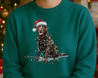 Christmas Chocolate Lab Sweatshirt, Christmas Lights Dog Sweatshirt, Christmas Dog, Chocolate Lab Mom, Gift for Dog Lover, Chocolate Lab