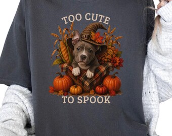 Pitbull Halloween Shirt, Too Cute To Spook Fall Dog Lover Tee