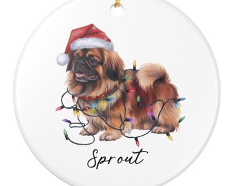 Personalized Pekingese Christmas Ornament, Ceramic Dog Keepsake, Holiday Pet Decoration