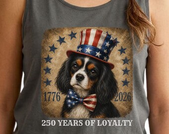 Dreifarbiges Cavalier Patriotisches Tank Top, 250 Jahre Loyalität Hundeliebhaber Sommer Americana Shirt