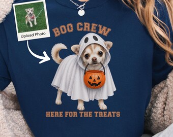 Custom Halloween Dog Shirt, Personalized Boo Crew Comfort Colors Pet Portrait Tee