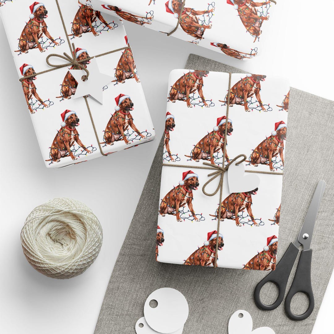 Rhodesian Ridgeback Christmas Wrapping Paper, Dog Gift Wrap With Santa ...