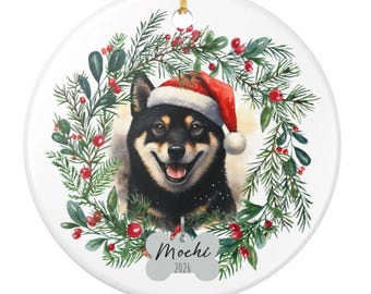 Personalized Shiba Inu Christmas Ornament, Custom Dog Name Holiday Keepsake