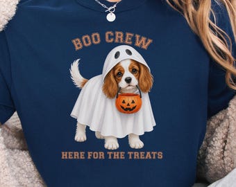 Blenheim Cavalier Boo Crew Halloween Shirt, Here for the Treats Dog Mom Tee