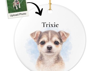 Personalized Watercolor Pet Ornament Custom Dog Cat Photo Christmas Gift