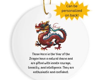 Chinese Zodiac Dragon Ornament, Year of the Dragon Horoscope Gift for Lunar New Year
