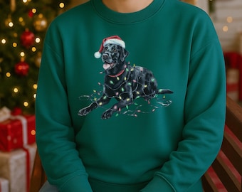 Christmas Black Lab Sweatshirt, Christmas Lights Dog Sweatshirt, Christmas Dog, Black Lab Mom, Gift for Dog Lover, Black Lab