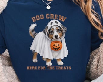 Australian Shepherd Boo Crew Halloween Shirt, Here for the Treats Dog Mom Tee