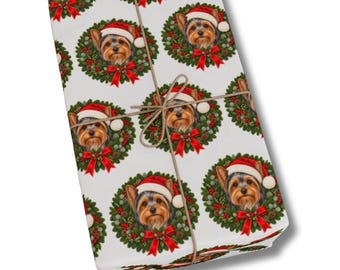Yorkshire Terrier Christmas Wrapping Paper, Holiday Gift Wrap for Yorkie Lovers and Dog Moms