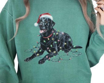 Black Lab Christmas Sweatshirt, Holiday Lights Dog Sweater, Lab Mom Gift