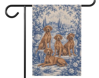 Vizsla Garden Flag, Blue Toile Dog Yard Decor, Vizsla Mom Gift, Garden Banner