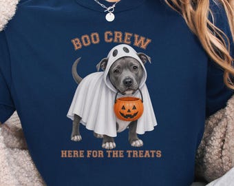 Pitbull Boo Crew Halloween Shirt, Here for the Treats Dog Mom Tee