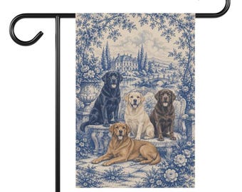 Labrador Retriever Garden Flag, Blue Toile Lab Yard Decor, Lab Mom Gift, Garden Banner