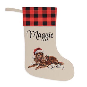 Personalized Ruby Cavalier King Charles Spaniel Christmas Stocking Custom Dog Name Holiday Fireplace Decor