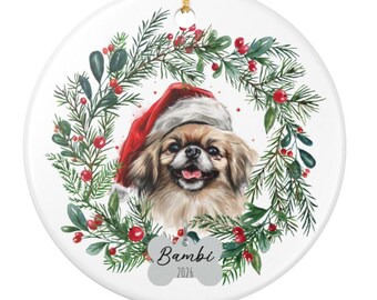 Personalized Pekingese Christmas Ornament, Custom Dog Name Keepsake