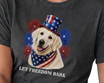 Patriotic English Cream Golden Shirt, Golden Retriever Fourth of July Tee