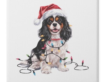 Personalized Tri-Color Cavalier King Charles Spaniel Christmas Coaster Set, Custom Dog Gift