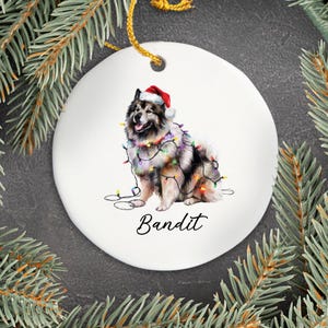 Keeshond Ornament, Personalized Dog Ornament, Ceramic Pet Keepsake, Christmas Decor, Holiday Gift for Dog Lovers, Custom Pet Ornament