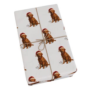 Fox Red Labrador Retriever Christmas Wrapping Paper, Dog Gift Wrap with Santa Hat and Holiday Lights