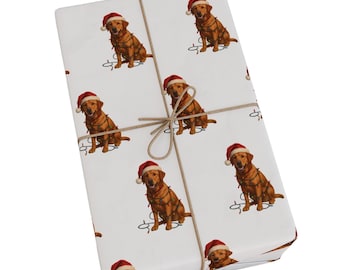 Fox Red Labrador Retriever Christmas Wrapping Paper, Dog Gift Wrap with Santa Hat and Holiday Lights