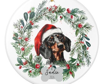 Personalized Dachshund Christmas Ornament, Custom Dog Name Keepsake