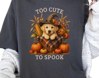 Yellow Lab Halloween Shirt, Too Cute To Spook Fall Dog Lover Tee