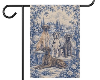 Great Dane Garden Flag, Blue Toile Dog Yard Decor, Great Dane Mom Gift, Garden Banner