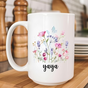 Yaya Mug, Floral Greek Grandmother Gift, Yaya Coffee Cup, Birthday Gift for Yaya, Mother’s Day Gift, Cute Yaya Mug