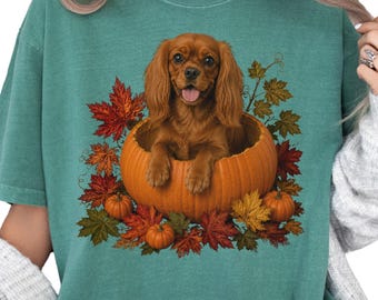 Ruby Cavalier King Charles Pumpkin Fall Shirt, Autumn Dog Tee, Spaniel Lover Gift