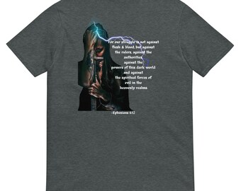 Andlig krigföring | Efesierbrevet | Bibelvers | Kristna kläder | Tro-T-shirt | Krigare | Kristen gåva | Skrift