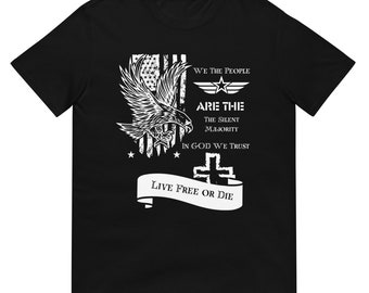 Mayoría silenciosa / Nosotros, el pueblo / Vivimos libres o morimos / En Dios confiamos / Camiseta espiritual / Ropa cristiana / Águila / Bandera