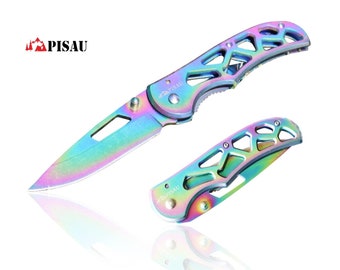 Rainbow Knife Folding Opening Pocket Knife Hunting, Camping, Survival, Fishing EDC Emergency Give for Him